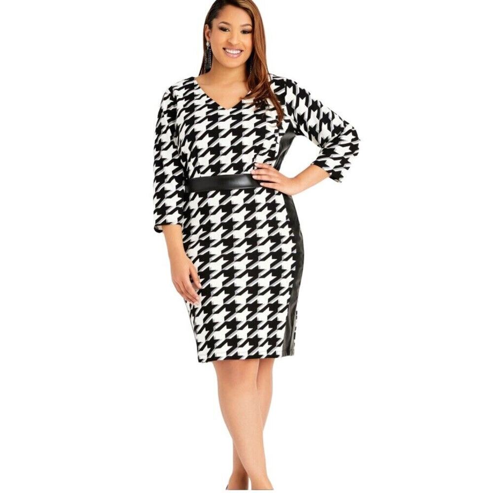 Ashley Stewart 6X Ponte Black White faux Leather Trim Desk Dinner Career Dress